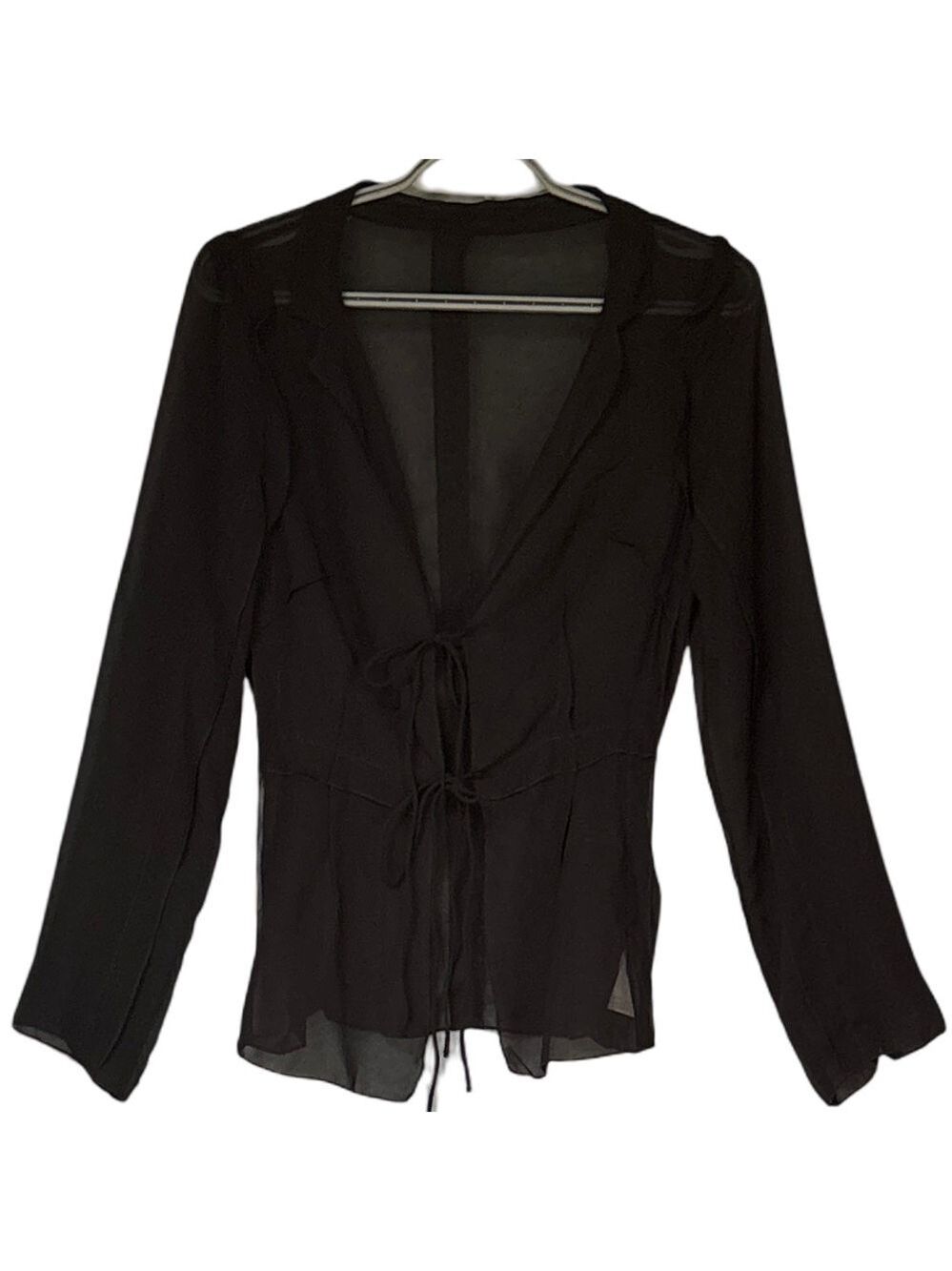 Cupshe Elegant Sheer Black Tie-Front Swimsuit Cover-up XS NWT